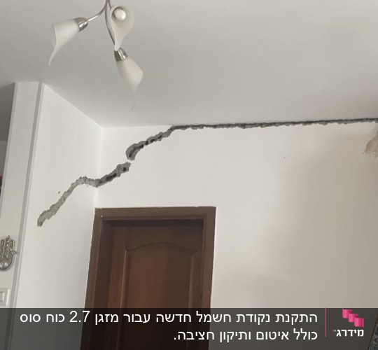 סדק בקיר עם חוטי חשמל חשופים